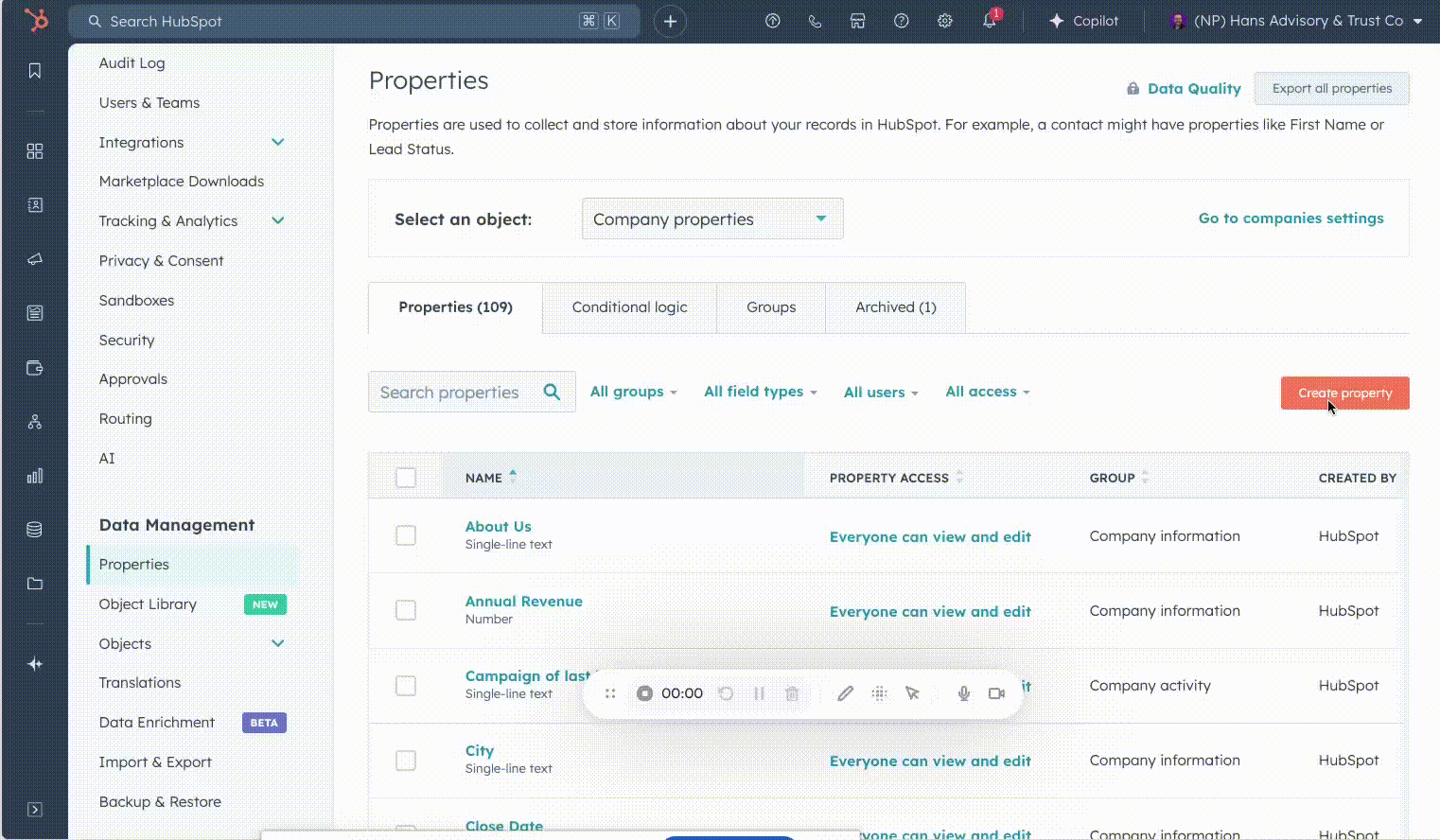 Create License Property in Company